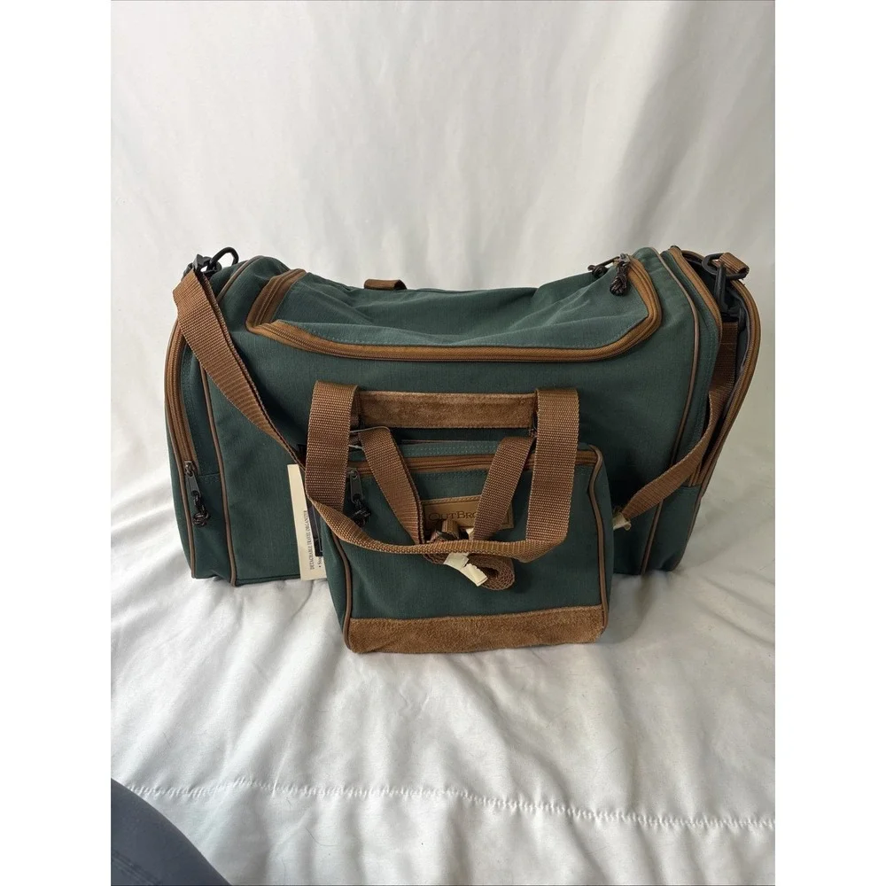 Vtg Outbrook Duffel Bag Set Green Canvas Suede Detachable Travel Organizer NEW